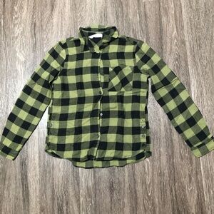H&M Black and Green Plaid Flannel Shirt 9-10Y